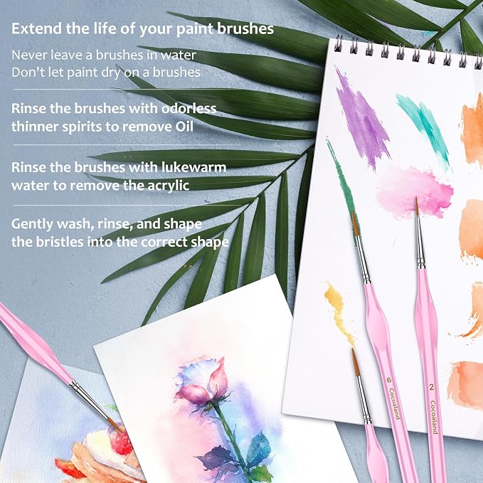 Miniature Paint Brushes,10Pcs Round Pointed Tip Paintbrushes, Micro Detail Paint Brush Set, Triangular Grip Handles Art Brushes Perfect for Acrylic, Watercolor, Oil, Craft (Blush)
