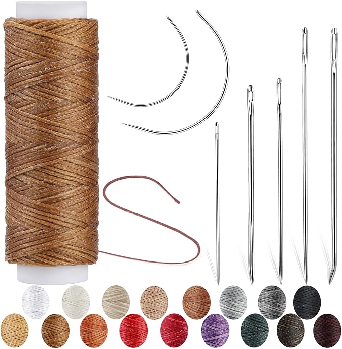 Waxed Thread, Upholstery Needle and Thread 32 Yards Medium Brown
