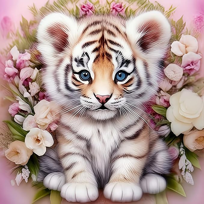 Tiger Diamond Art Kits for Adults, 5D Diamond Painting for Adult Beginners | DIY Full Drill Round Gem Painting Art for Adults，Home Wall Decor 13.78x13.78 Inch