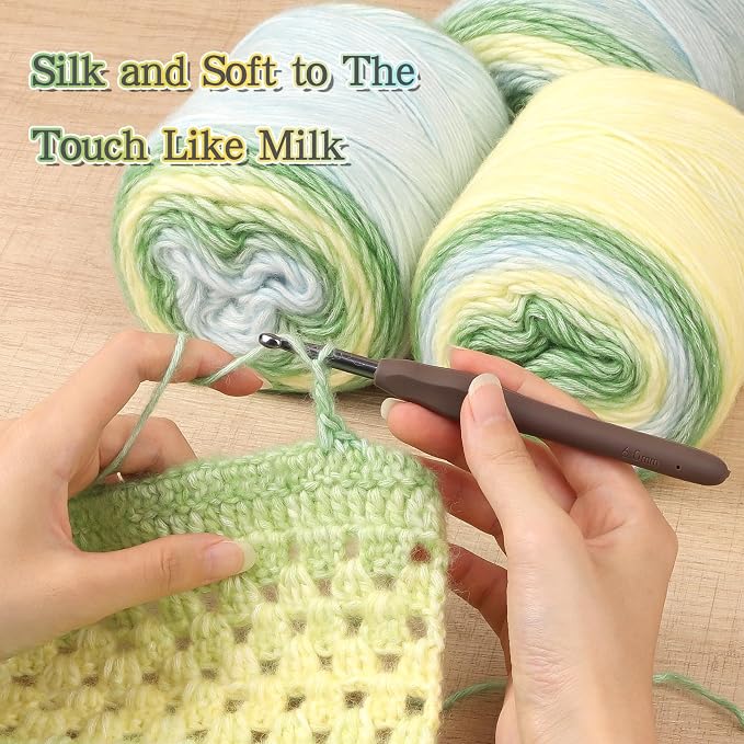 Katech 4 Pack Ombre Yarn for Crocheting & Knitting-Gradient Cake Yarn | 4x100g 60% Cotton 30% Acrylic 11% Wool-Multicolor Soft Cotton Crochet Yarn for Scarves, Shawls, Blankets and Garments(R)
