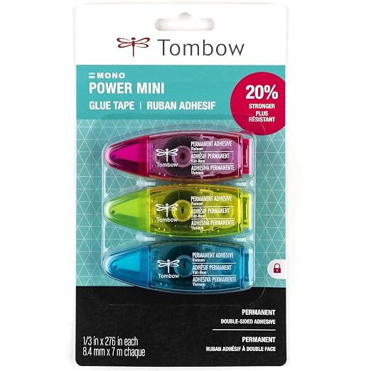 Tombow 62140 Power Mini Glue Tape, 3-Pack. Easy to Use Compact Applicators for Strong, Permanent Bond