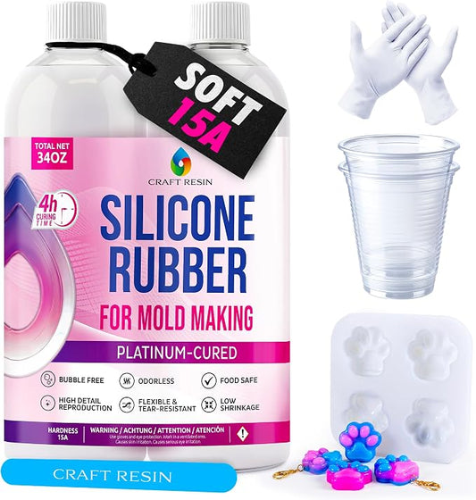 Craft Resin Fast-Curing Soft Silicone Mold Making Kit, Shore 15A – 34 oz