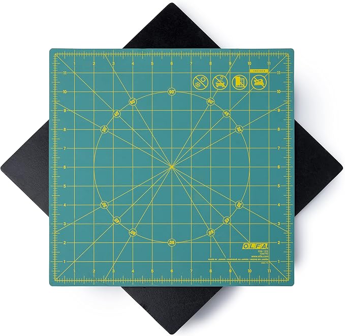 OLFA 12x12" 360-Degree Rotating Cutting Mat (RM-12S) - Self-Healing, Green | Two-piece rotating, 360-degree spin, self-healing surface - Quilting shapes requiring rotation - Quilters and Crafters