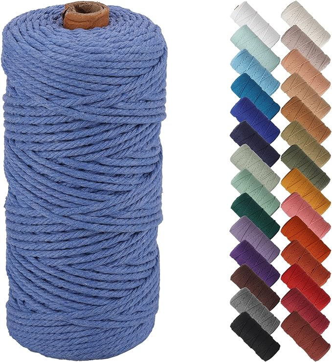NOANTA Ocean Macrame Cord 3mm x 109yards, Colored Cotton Rope Macrame Yarn | Macrame Rope Supplies, 3 Strand Twisted Cotton Yarn String, Cotton Cord for Wall Hanging, Plant Hangers, Crafts, Knitting