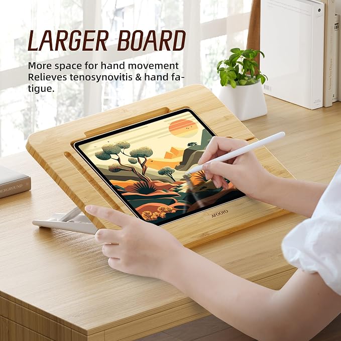 AFOOYO Bamboo Tablet Drawing Stand - Portable & Adjustable 5 Angles,Laptop Stands Riser, Book Reading Stand,Compatible with 9.7/10.2/10.5/10.9/11 inches