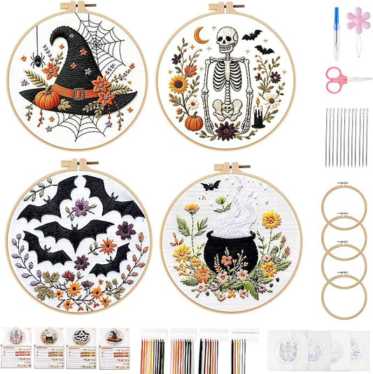 4 Set Halloween Embroidery Kit, DIY Hand Embroidery Kit for Beginners