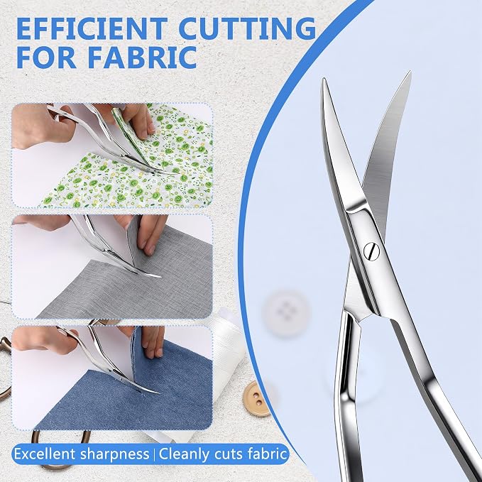 Therwen 6" Bent Handle Curved Embroidery Scissor,Appliqué Scissor, Silver