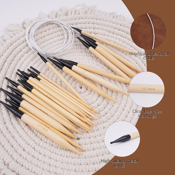 WAZAIGUR Interchangeable Bamboo Circular Knitting Needles Set