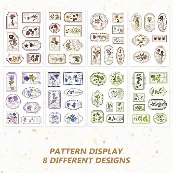 Bomichi 120 Pcs Flowers Stamp Stickers, Vintage Aesthetic Scrapbook Supplies for Junk Journal Bullet Therapy Planner Laptops Card Making Supplies
