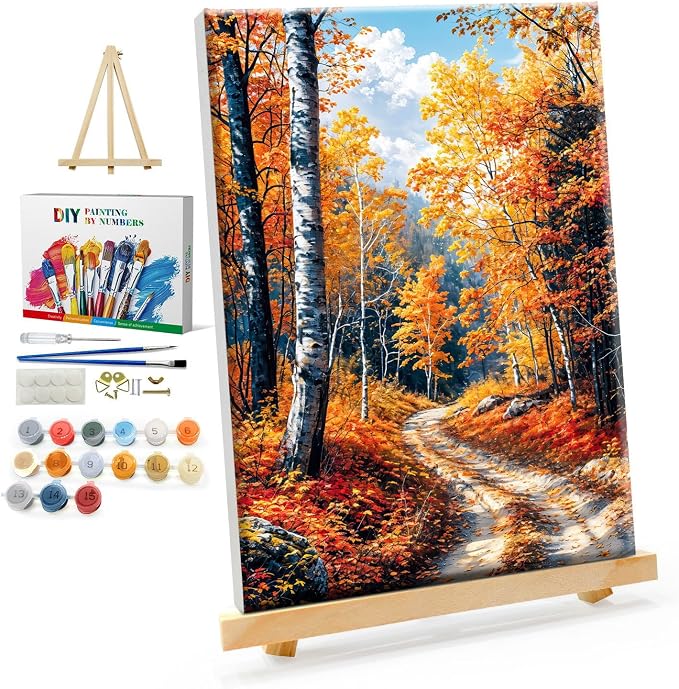 YOYA Framed Paint by Numbers Kit for Adults, Fall Forest, 8x12 Inch
