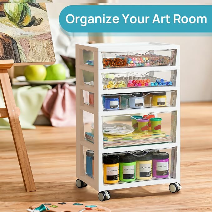 Vtopmart 5-Tier Plastic Drawer Storage Rolling Cart with Wheels
