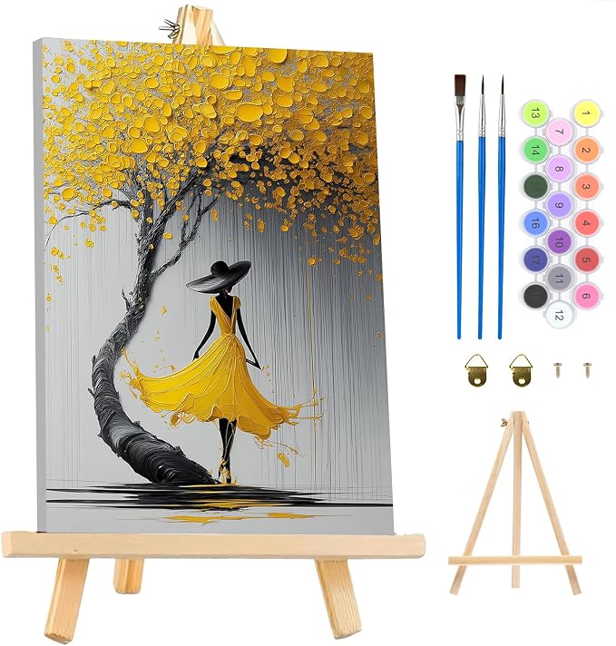 MAXBYE Women Framed Paint by Numbers Kits for Adults with Wooden Easel, Easy DIY Adult Paint by Number Kits on Canvas, Paintings Kit for Beginners Gift Home Wall Garden Decor 10×14 Inch