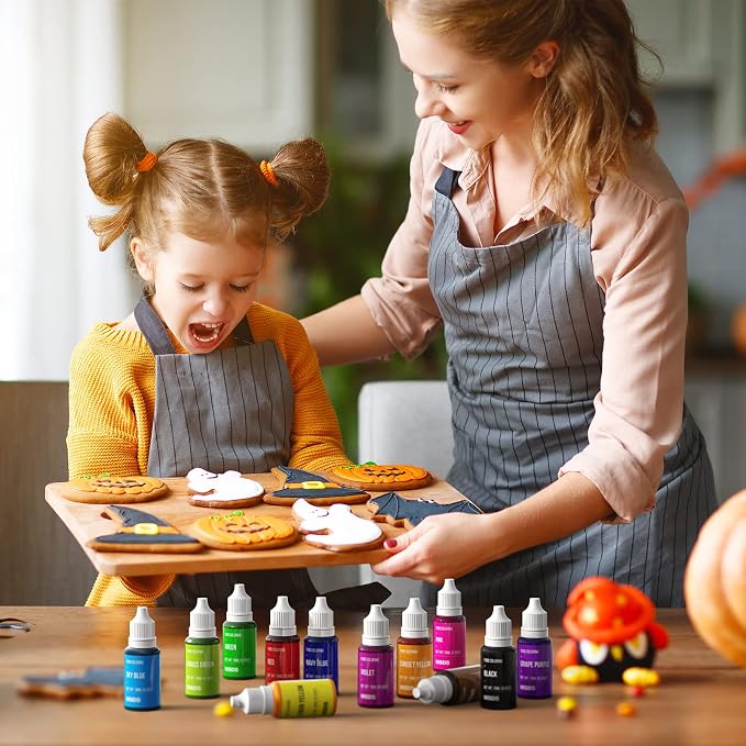 Food Coloring Set - 12 Color Food Grade Vibrant Food Dye Tasteless Liquid Color for Cake Decorating, Baking, Easter Egg, Icing, Fondant, Cooking, Slime Making DIY Supplies Kit - 0.35 Fl. oz (10 ml)/Bottles