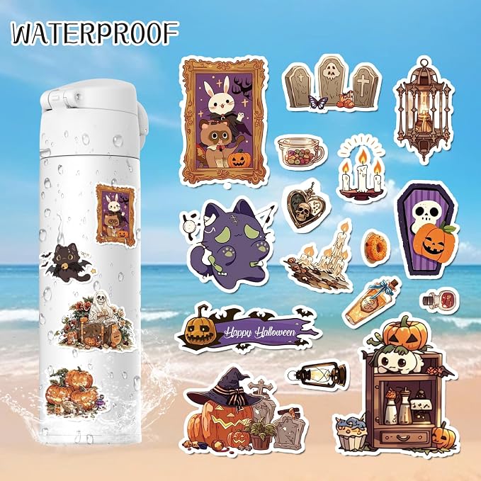 Halloween Sticker Book, 400+ Waterproof Vinyl Halloween Stickers, Funny Stickers for Adults & Kids, Cute Spooky Pumpkin Witch Stickers for Journaling, Scrapbooking, Crafts, Laptops and Water Bottles