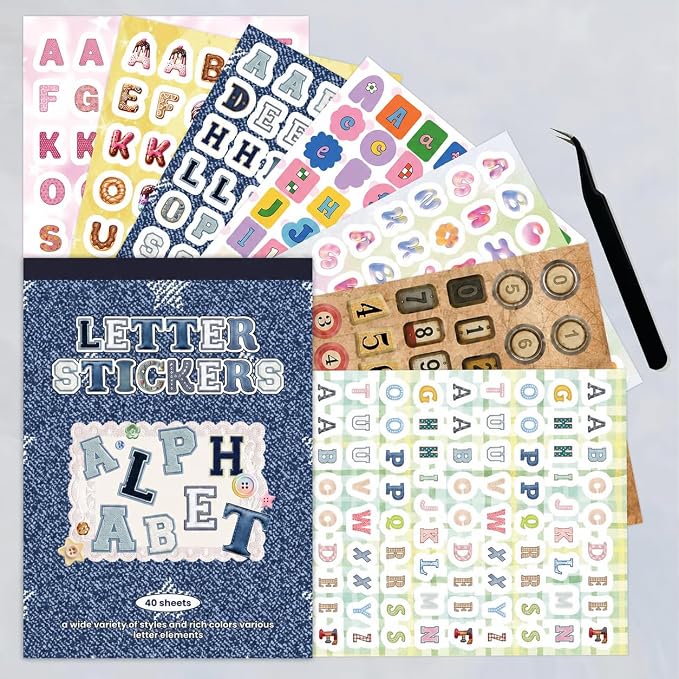Letter Stickers Book, 40 Sheets for Scrapbooking and Journaling | 3000+ alphabet and number stickers across 40 sheets, mixed styles for scrapbooks, journals, planners and DIY crafts