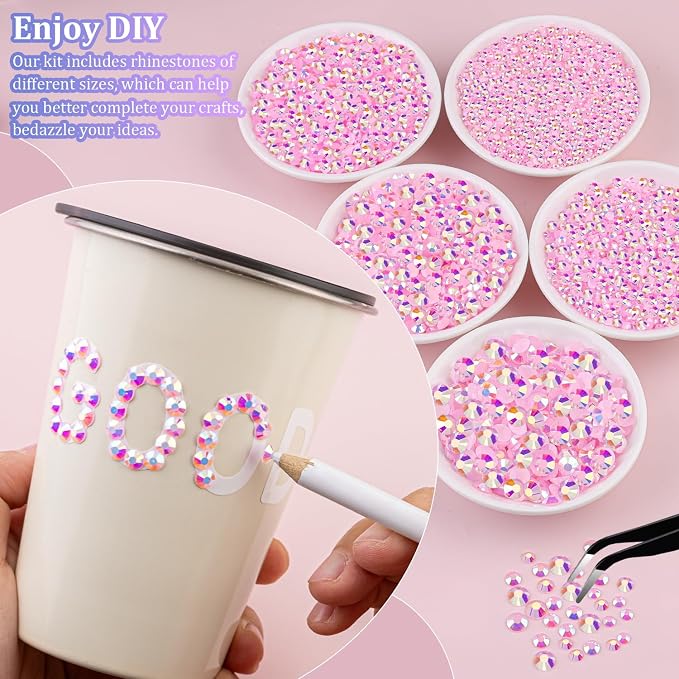 25000Pcs Resin Rhinestones for Crafting, Light Pink AB 2-6mm Mixed Sizes Non Hotfix Flatback Gems with 1Pcs Glue, Bedazzling Crystal for DIY Craft Clothing Mugs Tumblers Shoes Fabric Decor Nail Art