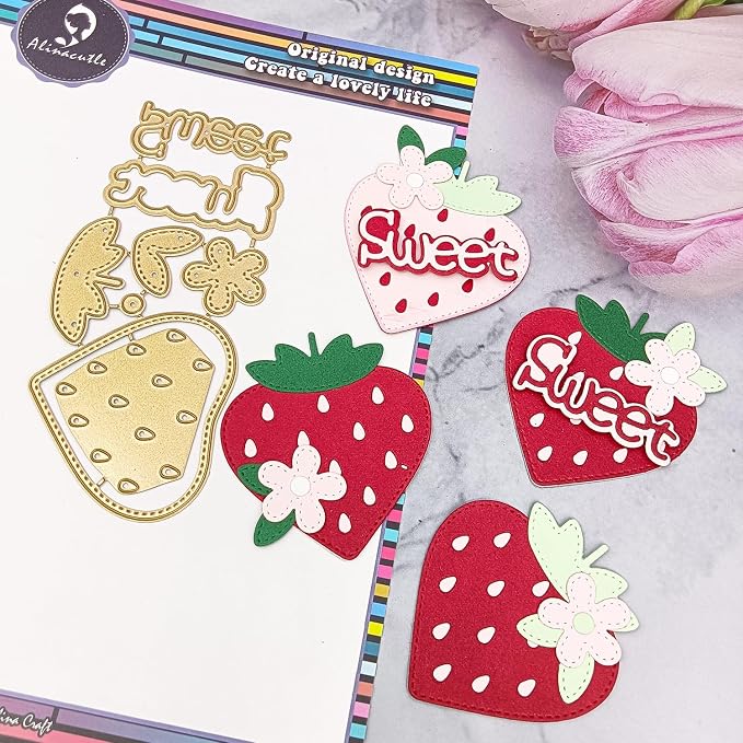 Alinacutle Metal Cutting Die Cut Golden Cut Dies for Gift Packing Paper Craft Handmade Card Making DIY Greeting Cards Scrapbooking and Album Holiday Gifts Decor (Strawberry)
