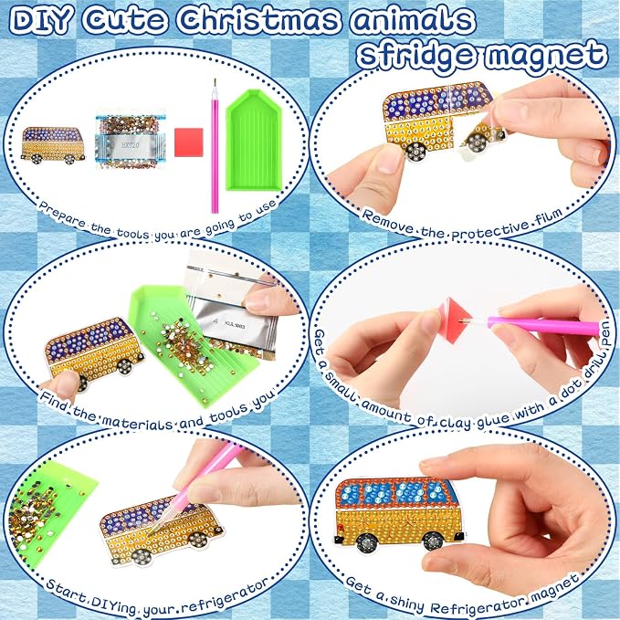 Remuuly 30 Pcs Transportation Diamond Painting Magnets Diamond Art Magnets | Diamond Art Kits for Adults, Car Airplane Refrigerator Magnet, 5D Rhinestone Fridge Magnetic Sticker, DIY Diamond Club Gift