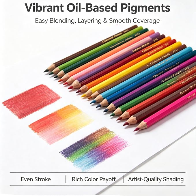 YCY 50-Color Oil-Based Colored Pencils Set Natural Wooden Pencils Art Pencils for Sketching Drawing Coloring Ideal Gift for Teens & Adult Art Lovers Ages 13+, 3.0mm, Gift Box Packaging