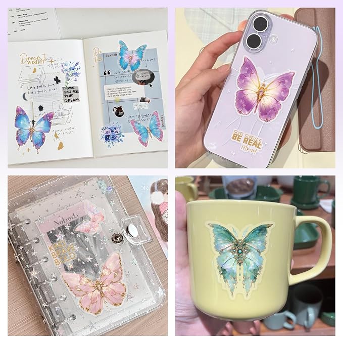 Flower and Butterfly Sticker Book, 30 Sheets 300+ Pcs, PET Material with Gold and Holographic Foil, for Planner Scrapbooking Journaling Card Making