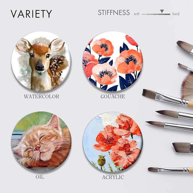 ARTIFY 30 Pieces Professional Paint Brush Set – Expert Series Synthetic Nylon Brushes for Acrylic, Oil, Watercolor, Gouache – No Shedding, Canvas Roll Case & Palette Knife, Artist Gifts Art Supplies