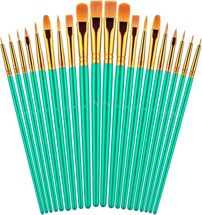 Artstorys Paint Brushes Set, 20 Pcs Acrylic Oil Watercolor Painting Brushes | Artist Paintbrush (Nylon Hair Wood Handles) for Adult Drawing, Great for Face, Rock & Canvas, Arts Craft Supplies, Green