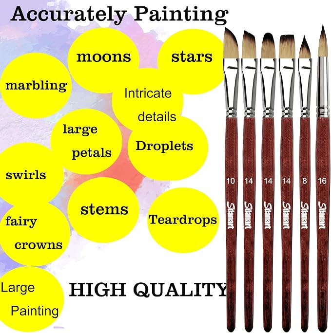 Sdanart Watercolor Brushes Professional，10 PCS Artist Paint Brush Shapes | Shape Including Pointed Rounds, Flats，Filbert，Cat's Tongue Oval Wash，Dagger，Suitable for Acrylics Water Color Oil Gouache Ink