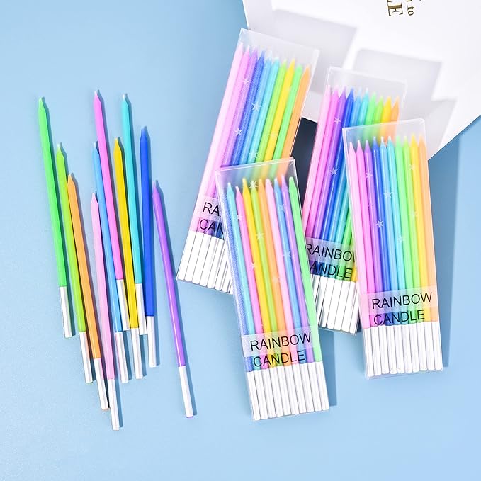 PHD CAKE 40-Count Rainbow Long Thin Birthday Candles, Cake Candles, Birthday Parties, Wedding Decorations, Party Candles