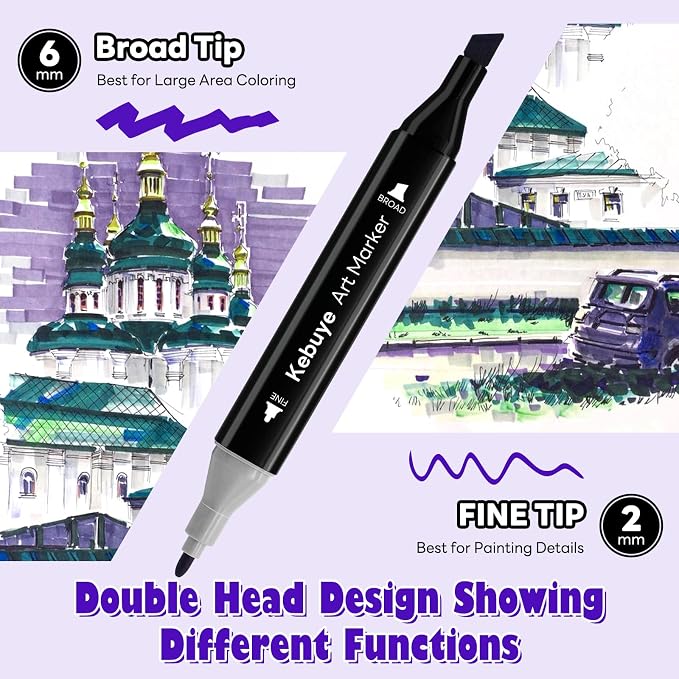 Alcohol Markers Set 48 Colors - Dual Tips Art Markers for Coloring Drawing | Drawing Marker for Artist Pens and Underlining - Professional Permanent Double Sided Markers for Coloring Books Kids Adult