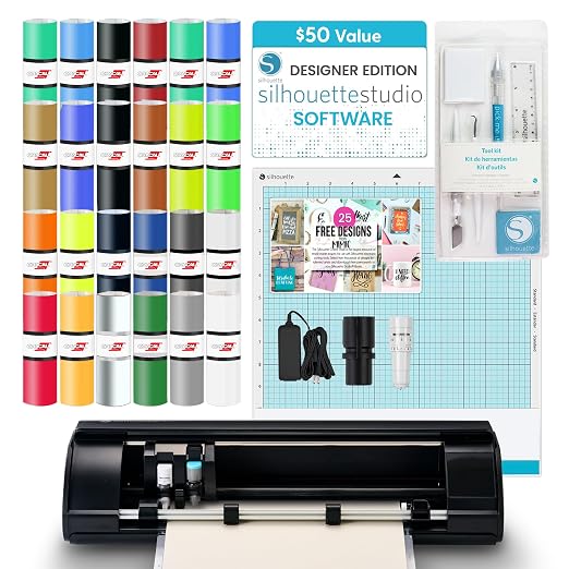 Silhouette America Cameo 5 Alpha (α) - Smart Cutting Machine for Print & Cut - Quiet Operation with AutoBlade, Studio Software, Cutting Mat- Matte Black (Starter Bundle)