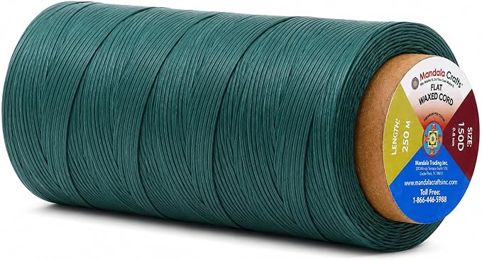 Mandala Crafts 150D 0.8mm Teal Flat Waxed Thread for Leather Sewing
