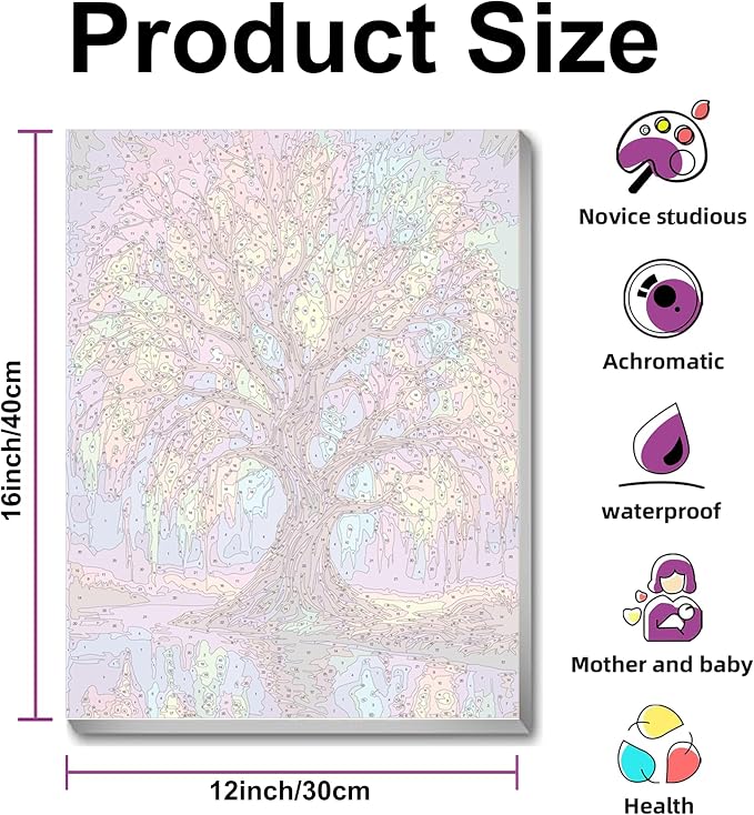 Ausanrl Tree of Life Paint by Numbers with Frame Wooden Easel-Tree Paint by Number Adult,Paint by Numbers Framed Canvas,Adult Paint by Number Kits on Canvas Framed Gifts and Home Wall Decor 12x16inch