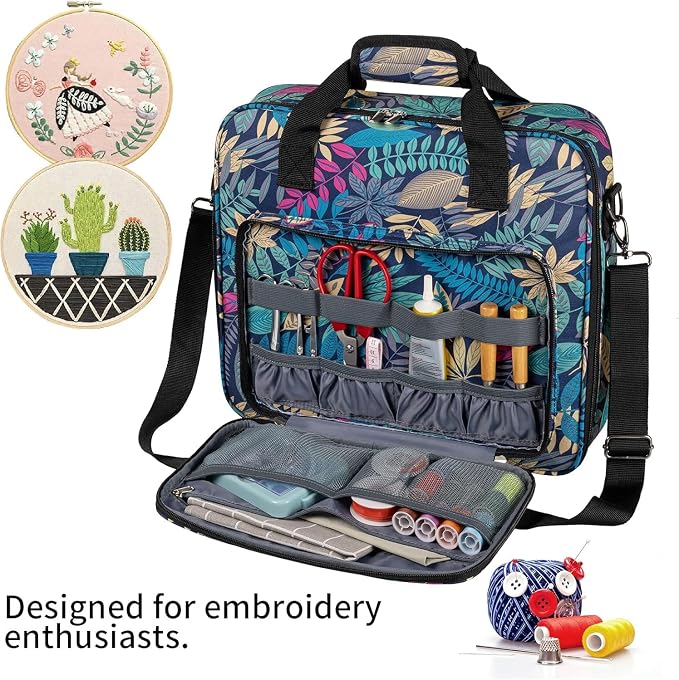 BAGLHER Cross Stitch & Embroidery Organizer Bag - Large Portable Project Storage with 3 Compartments, Travel Friendly Carrying Case for 11.2" Hoops, Threads, Supplies (Hawaii)