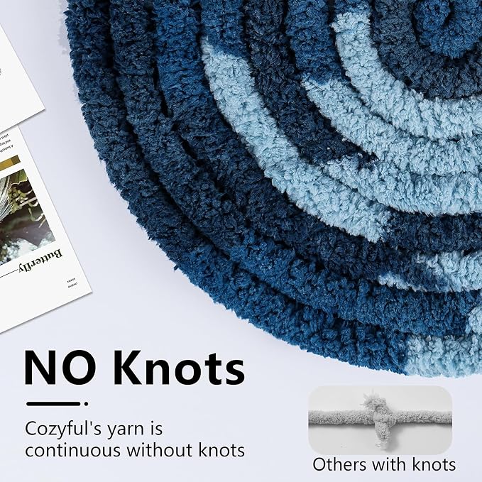 Cozyful Chunky Yarn for Hand Knitting - #10 Chunky Chenille Blanket Yarn, Jumbo Big Thick Chunky Yarns for Crocheting, Tie Dye Bulky Knit Yarns, 8 Skein (20 yds 8 oz Each Skein), Navy & Multi Blue