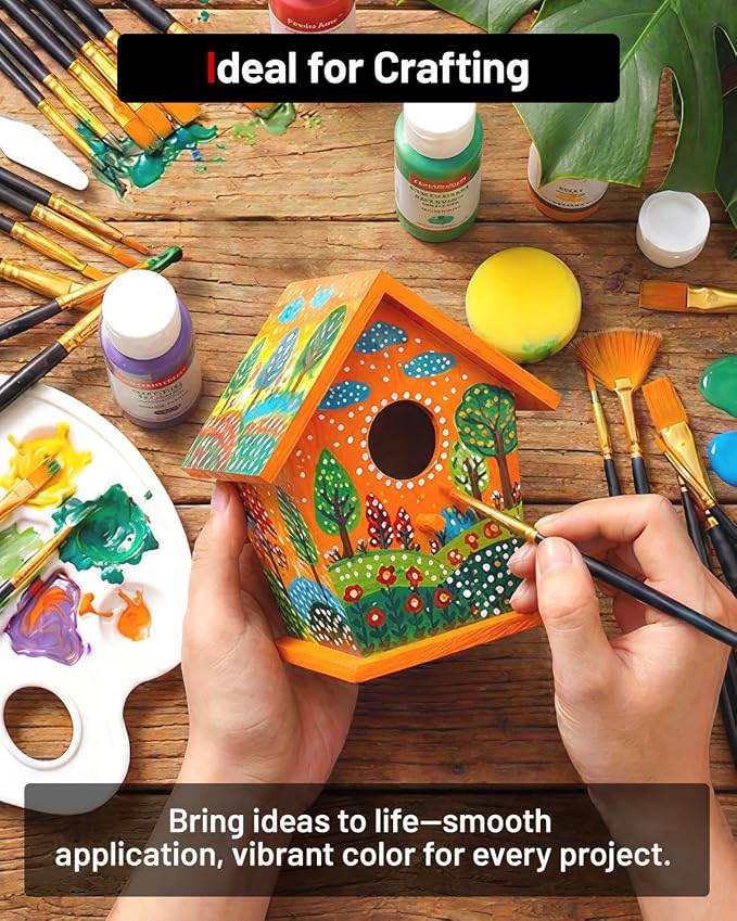 Fantastory 60ml 24 Colors Acrylic Paint Set with 12 Brushes | Waterproof, Great for Artwork & DIY Projects on Canvas, Wood, Glass, Clay, Fabric, Ceramic, Paper
