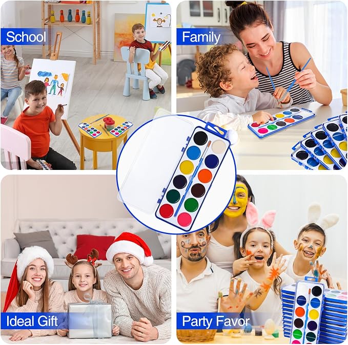 18 Pack Watercolor Paint Set Bulk for Kids, 12 Colors Washable Water Colors | Non-Toxic Water Paint with Paintbrush, Water Color Paint Set for Kids, Beginners and Adults, Ideal for Party Favor, Classroom