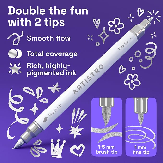 ARTISTRO 36 Silver Dual-Tip Acrylic Paint Marker Pens for Drawing | For Fabric, Rock, Glass, Wood, & Molds, Arts & Crafts Gift for Adults, Teens, & Kids, Classroom Must Haves & School Supplies