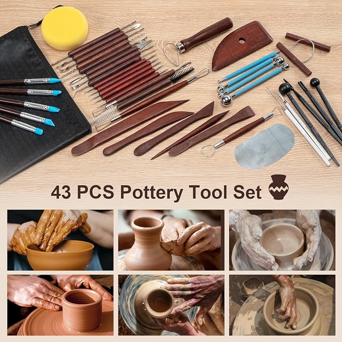 Amrules 43 Pcs Polymer Clay Sculpting Tools Kit for Adults, Red | Multi-Functional for Carving, Dotting & Molding, Ideal for Art Class & Pottery Studio, Comes with Zipper Storage Bag