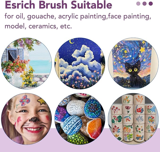 ESRICH 240PCS Paint Brushes, Paint Brush for Acrylic Painting | Artist Paintbrushes for Oil Watercolor, Body Face Rock Canvas, Small Paint Brushes for Kids, Purple