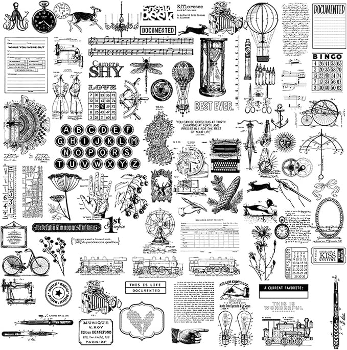 CATaireen Vintage Junk Journal Ephemera Scrapbooking Supplies Translucent Vellum Paper Stickers Card Making Decal Art Aesthetic for Adults (Ephemera Steam Machinery)