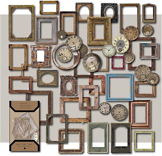 CATaireen Vintage Junk Journal Items Kit Pre Cut Paper Cards Cutout Cardstock Art Aesthetic Decor Hollow Out Craft Elements Small Embellishments Supplies for Adults Scrapbook Pack (Photo Frame Dark)