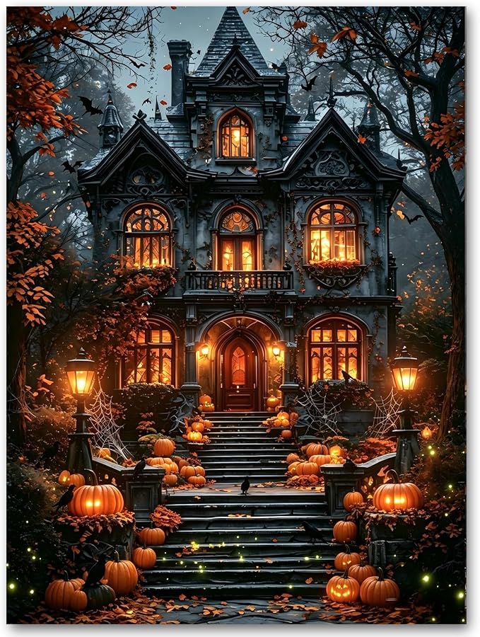 SUJINMEI Halloween Paint by Numbers Kit for Adults Without Frame 16X20 inch | Haunted House Adult Paint by Number Kits on Canvas, Halloween Paint by Numbers for Adults, Acrylic Paints for Home Wall Decor