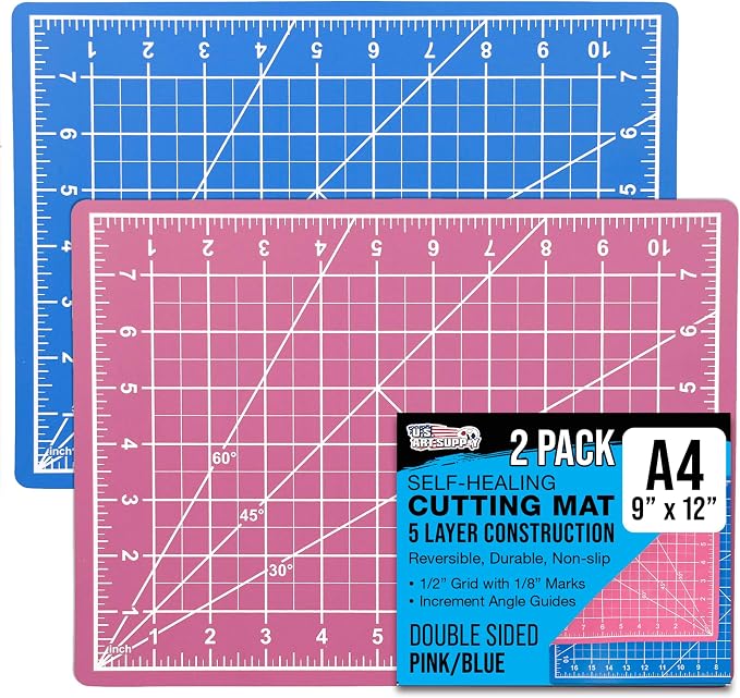 U.S. Art Supply 9"x12" Self-Healing Cutting Mat 5-Ply (2 Pack) Pink/Blue | Double-Sided Pink/Blue Craft Mat, Non-Slip Cutting Mats for Crafts, Sewing, Quilting, Scrapbooking