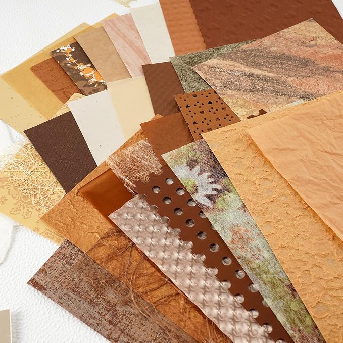 50 Sheets Brown Textured Scrapbook Paper Assorted Set