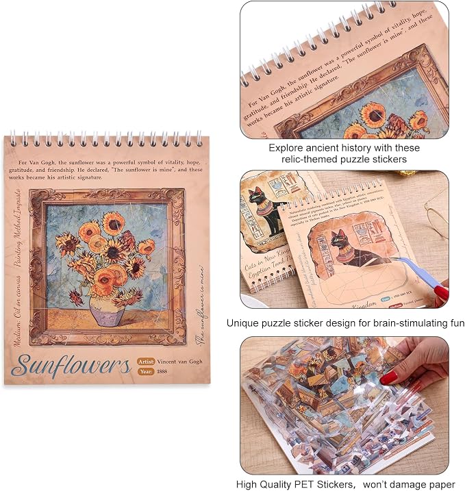 10 World Cultural Antiquities Puzzle Sticker Book, Artifact Restoration Theme Vintage Egypt Crown Mask Pattern, Leisure Relaxation Entertainment Stickers Book for Women Men Adults Teens Antique Lover