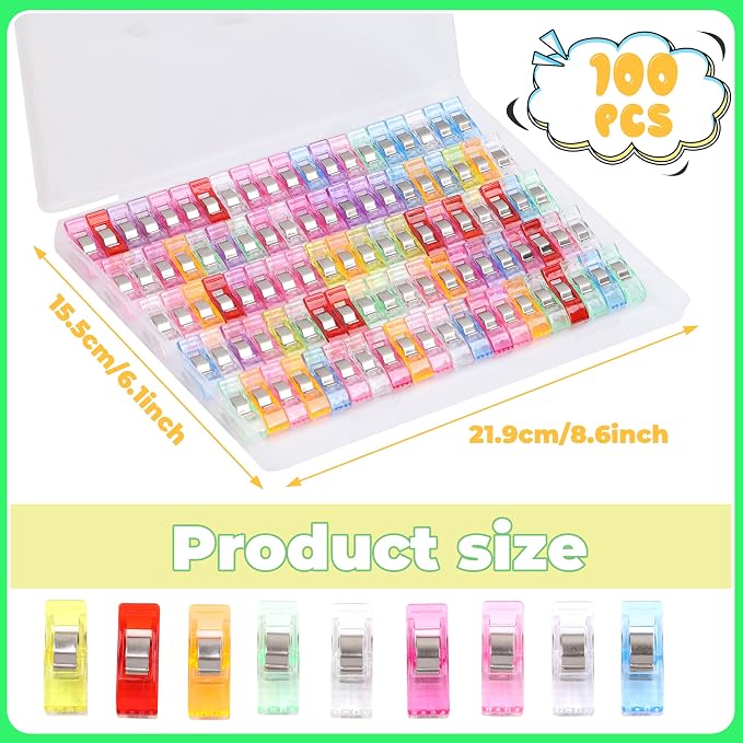 100 Pcs Sewing Clips for Fabric Plastic Clips for Sewing Supplies Acrylic Clips for Quilting Supplies Transparent Multifunctional Mix Colors Clips for Sewing Products Storage Bag Clips