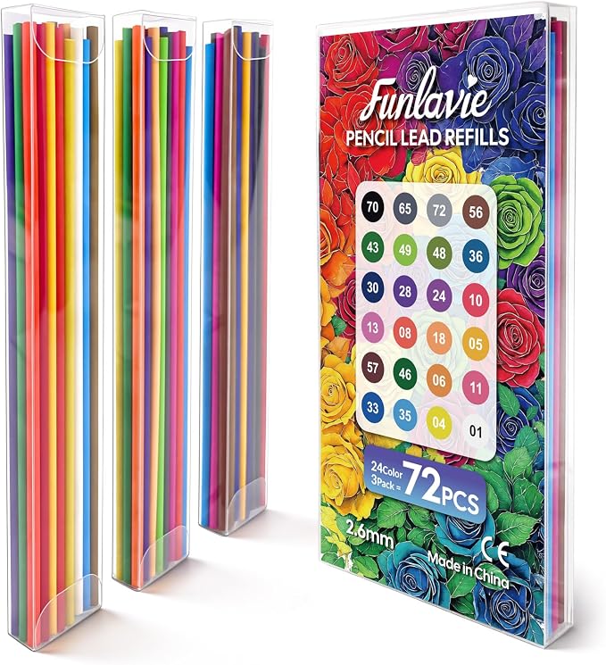2.6MM Colored Mechanical Pencil Lead Refills, 24 Colors, 3 Pack
