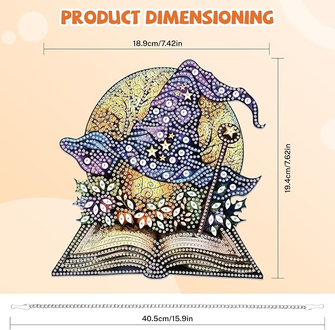 Bowetile Magic Witch Hat Diamond Art Hanging Kits for Adults, Halloween Diamond Art Suncatchers Spell Book, 5D Special Shape Diamond Painting Pendant Window Ornament Gift for Home Wall Decor