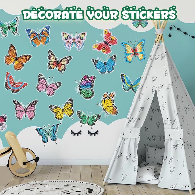 Labeol Diamond Art Kits for Kids Boys and Girls Ages 6-8-10-12 Easy to DIY Creative Diamond Art Sticker Craft by Numbers Kits for Kids and Adult Beginners (Shining Butterfly)