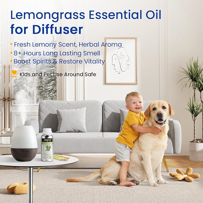 HIQILI Lemongrass Essential Oil for DIY Spray, Body Oil, Soap